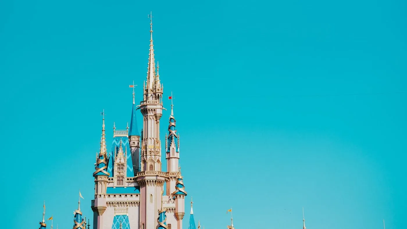 Cinderella Castle spires against a clear sky